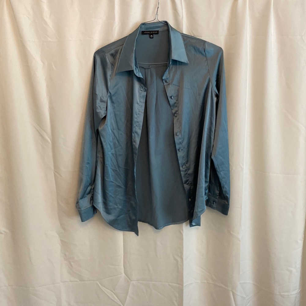 Kendall and Kylie satin button up, womens size xs beautiful blue satin color